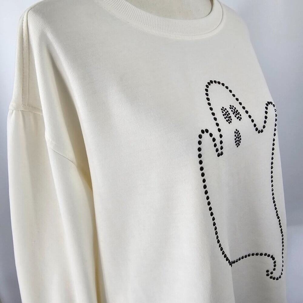 Jane Delancey Cream Rhinestone Ghost Long Sleeve Top Women's Size L NWOT - Picture 6 of 15